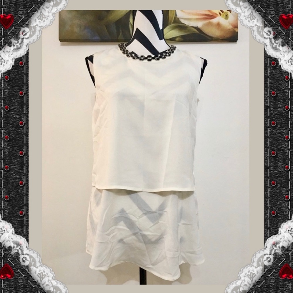 Calvin Klein Black Jewelry Neck Line Ivory Blouse